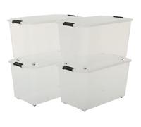 Iris Ohyama, Boîtes de rangement plastique sur roulette, 70L, Lot de 4, Transparent, TBR-70