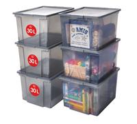 Iris Ohyama, Boites de Rangement Polyvalente, 30L, Lot de 6, Gris, USB-M