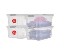 Iris Ohyama, Boitess de Rangement Plastique avec Couvercle, 15L, Lot de 4, Argent, NTB-15