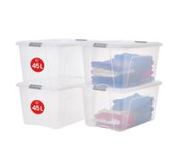 Iris Ohyama, Boitess de Rangement Plastique avec Couvercle, 45L, Lot de 4, Argent, NTB-45