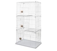 Iris Ohyama, Cage, Parc, Enclos, Niche metallique plastique(PP) avec 3 portes et 3 niveaux pour Chien, Chat, Toit et portes sécurisées, L90.5 x P60.5 x H173 cm, PEC-903, Blanc