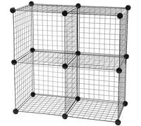 Iris Ohyama, Caisse, Bac, Coffre, Organisateur de rangement plastique, Lot de 4, Wire Cube-4, Noir - L35.5 x P35.5 x H6 cm