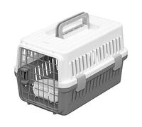 Iris Ohyama, Caisse, Cage, Box de Transport pour Chien, Chat, 2 Portes, Clips, et Loquet de Sécurité, Plastique(PP) sans BPA,L46 x P29 x H28.5 cm, Train, Voiture et Avion, ATC-460, Gris