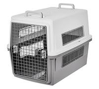 Iris Ohyama, Caisse, Cage, Box de transport pour Chien, Chat, 2 Portes, Clips, et Loquet de Sécurité, Plastique(PP) sans BPA, L87 x P62 x H63.5 cm, Train, Voiture et Avion, ATC-870, Gris