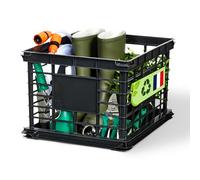 Iris Ohyama, Caisse de Rangement en Plastique, Noir, Poignées Intégrées, Empilable, Durable, pour Vinyles, Fournitures de bureau, Serviettes et Livres, sans BPA, Contenant, Boîte de Rangement, SC-LL