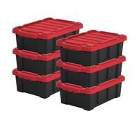 Iris Ohyama, Caisse Rangement avec Couvercle Robuste, 12,5L, Lot de 6, Rouge, Compact, Durable, Empilable, pour Garage, Etagères, Déménagement, Plastique, Boite a Outils, Bac de Rangement, DDSKT-130