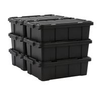Iris Ohyama, Caisse Rangement avec Couvercle Robuste, 25L, Lot de 6, Noir, Compact, Durable, Empilable, pour Garage, Etagères, Déménagement, Plastique, Boite a Outils, Bac de Rangement, DDSKT-230