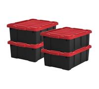 Iris Ohyama, Caisse Rangement avec Couvercle Robuste, 43L, Lot de 4, Rouge, Compact, Durable, Empilable, pour Garage, Etagères, Déménagement, Plastique, Boite a Outils, Bac de Rangement, DDSKT-430