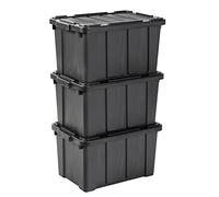 Iris Ohyama, Caisse Rangement avec Couvercle Robuste, 50L, Lot de 3, Noir, Compact, Durable, Empilable, pour Garage, Etagères, Déménagement, Plastique, Boite a Outils, Bac de Rangement, DDSKT-450