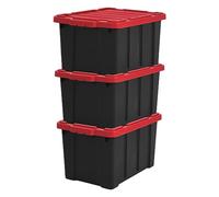 Iris Ohyama, Caisse Rangement avec Couvercle Robuste, 50L, Lot de 3, Rouge, Compact, Durable, Empilable, pour Garage, Etagères, Déménagement, Plastique, Boite a Outils, Bac de Rangement, DDSKT-450