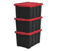 Iris Ohyama, Caisse Rangement avec Couvercle Robuste, 50L, Lot de 3, Rouge, DDSKT-450