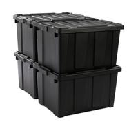 Iris Ohyama, Caisse Rangement avec Couvercle Robuste, 68L, Lot de 4, Rouge, Compact, Durable, Empilable, pour Garage, Etagères, Déménagement, Plastique, Boite a Outils, Bac de Rangement, DDSKT-700