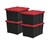 Iris Ohyama, Caisse Rangement avec Couvercle Robuste, 68L, Lot de 4, Rouge, DDSKT-700