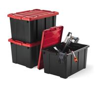 Iris Ohyama, Caisse Rangement Plastique avec Couvercle Robuste, 68L, Lot de 3, Rouge, DDSKT-700