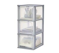 Iris Ohyama, Caisson de rangement plastique A4, 3 Grands Tiroirs, Gris, OCH-2300