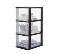 Iris Ohyama, Caisson de rangement plastique A4, 3 Grands Tiroirs, Noir, DDOCH-2300