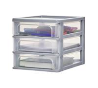 Iris Ohyama, Caisson de rangement plastique A4, 3 Petits Tiroirs, Gris, OCH-2030