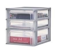 Iris Ohyama, Caisson de rangement plastique A4, 3 Tiroirs Mix, Gris, OCH-2021