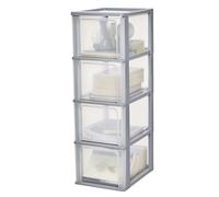 Iris Ohyama, Caisson de rangement plastique A4, 4 Grands Tiroirs, Gris, OCH-2400