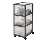 Iris Ohyama, Caisson de rangement plastique recyclé A4, 3 Grands Tiroirs, Noir, OCH-2300