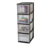 Iris Ohyama, Caisson de rangement plastique recyclé A4, 4 Grands Tiroirs, Noir, OCH-2400