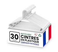 Iris Ohyama, Cintres Plastique, Lot de 30 cintres, Cintre Gain de Place pour vêtements, Blanc, sans BPA, Placards, Chemises, Manteaux, Cravates, Robes, Pantalons, Epais, Résistants, CHM-39