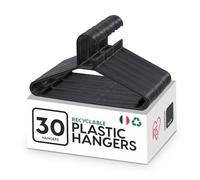 Iris Ohyama, Cintres Plastique, Lot de 30 cintres, Cintre Gain de Place pour vêtements, Noir, sans BPA, Placards, Chemises, Manteaux, Cravates, Robes, Pantalons, Epais, Résistants, CHM-39