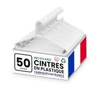 Iris Ohyama, Cintres Plastique, Lot de 50 cintres, Cintre Gain de Place pour vêtements, Blanc, sans BPA, Placards, Chemises, Manteaux, Cravates, Robes, Pantalons, Epais, Résistants, CHM-39