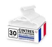 Iris Ohyama, Cintres Plastique Multiusages, Lot de 30, Cintre Gain de Place, Clip, Crochet, Blanc, sans BPA, Placards, Chemises, Manteaux, Cravates, Robes, Pantalons, Epais, Résistants, CHG-165