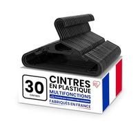 Iris Ohyama, Cintres Plastique Multiusages, Lot de 30, Cintre Gain de Place, Clip, Crochet, Noir, sans BPA, Placards, Chemises, Manteaux, Cravates, Robes, Pantalons, Epais, Résistants, CHG-165