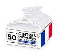 Iris Ohyama, Cintres Plastique Multiusages, Lot de 50, Cintre Gain de Place, Clip, Crochet, Blanc, sans BPA, Placards, Chemises, Manteaux, Cravates, Robes, Pantalons, Epais, Résistants, CHG-165