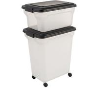 Iris Ohyama, Boite Croquette Chien Hermetique à Roulettes, 40L+19L / 15+8kg, Noir, Couvercle à Rabat avec Joint Etanche, Plastique, pour Chien, Chat, Friandises, Conteneur Croquettes, sans BPA, ATS-C