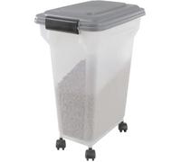 Iris Ohyama, Boite à croquette 20L pour 7,5kg Hermétique, Transparent, pelle et roues incluses pour chien & chat - Air Tight Food ContainerATS-M, Gris