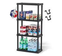 Iris Ohyama, Etagere de Rangement Plastique Résistante, Capacité de 100 kg, Facile à Assembler, 4 étages, sans BPA, Etagere Garage, Cuisine, Rangement pour Espace de Travail, Résine PRS-M4, Noir