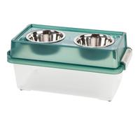 Iris Ohyama, Gamelle Surélevée avec Support en Boite Plastique, Vert, Mangeoire surélevée pour Chien, Chat, avec Double Bol, Eau, Nourriture, Clips, Solide, Rangement Croquette, sans BPA, FS-M