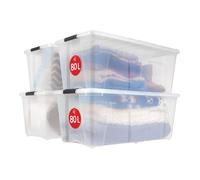 Iris Ohyama, Grande Boite de Rangement Plastique avec Couvercle, 80L, Lot de 4, Transparent, TB-84D