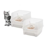 Iris Ohyama, Bac a Litiere pour Chat avec Pelle, Lot de 2, Blanc, Nettoyage Facile, Maison de Toilette, Rebords Amovibles, pour Chats Adultes, Chatons, Lapins, sans BPA, Ouverture en Haut, CLH-12