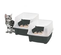 Iris Ohyama, Bac a Litiere pour Chat avec Pelle, Lot de 2, Gris, Nettoyage Facile, Maison de Toilette, Rebords Amovibles, Pour Chats Adultes, Chatons, Lapins, Sans BPA, Ouverture en haut, CLH-12