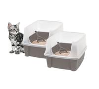 Iris Ohyama, Bac a Litiere pour Chat avec Pelle, Lot de 2, Beige, Nettoyage Facile, Maison de Toilette, Rebords Amovibles, pour Chats Adultes, Chatons, Lapins, sans BPA, Ouverture en Haut, CLH-12