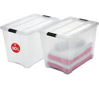 Iris Ohyama, Boites de Rangement Plastique avec Couvercle, 60L, Lot de 2, Transparent, NTB-60