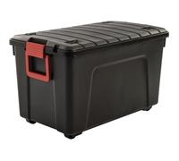 Iris Ohyama, Malle, Boîtes de rangement plastiques, avec couvercle et Cips de fermeture, 110L, Lot de 2, Empilables, Roues, Sans BPA, Grenier, Cabanon, Garage, SIA-110, Noir