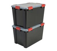Iris Ohyama, Lot de 2 boîtes de rangement hermétique plastique 70L, Noir, WB-70