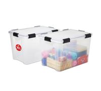 Iris Ohyama, Lot de 2 Boîtes de Rangement, Hermétiques, Clips, 50L, Empilable, Garage, Cave, Grenier - Air Tight Box at-L - Transparent