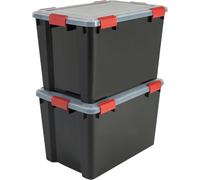 Iris Ohyama, Lot de 2 Boîtes de Rangement, Hermétiques, Clips, 70L, Empilable , Garage, Cave, Grenier - Air Tight Box AT-LD - Noir