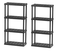 Iris Ohyama, Lot de 2 Etagere de Rangement Plastique Résistante, Capacité de 100 kg, Facile à Assembler, 4 étages, sans BPA, Etagere Garage, Cuisine, Rangement pour Espace de Travail, PRS-M4, Noir
