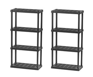 Iris Ohyama, Lot de 2 Etagere de Rangement Plastique Résistante, Capacité de 100 kg, Facile à Assembler, 4 étages, sans BPA, Etagere Garage, Cuisine, Rangement pour Espace de Travail, PRS-M4, Noir