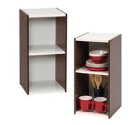 Iris Ohyama, Lot de 2 Étagères de Rangement Étroite en Bois à 2 Niveaux, L29.7xP29xH59.4 cm - Meuble Colonne Gain de Place pour Cuisine, Bureau et Salon - Petite Bibliothèque Ouverte, Marron, UB-6030