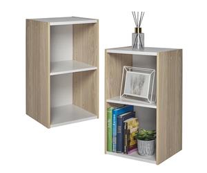 Iris Ohyama, Lot de 2 Étagères de Rangement Étroite en Bois à 2 Niveaux, L34.7xP29xH59.4 cm - Meuble Colonne Gain de Place pour Cuisine, Salon - Petite Bibliothèque Ouverte, Marron Clair, UB-6035
