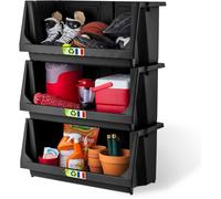 Iris Ohyama, Lot de 3 bacs de rangement empilables en plastique avec façade ouverte pour Garage, jardin, SBIN-L, Noir
