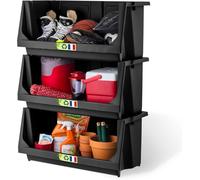 Iris Ohyama, Bacs de Rangement en Plastique empilables, Grand volume, 78L, Lot de 3, Légers et solides avec Façade Ouverte pour rangement du Garage, entretien du jardin, Noir, SBIN-L